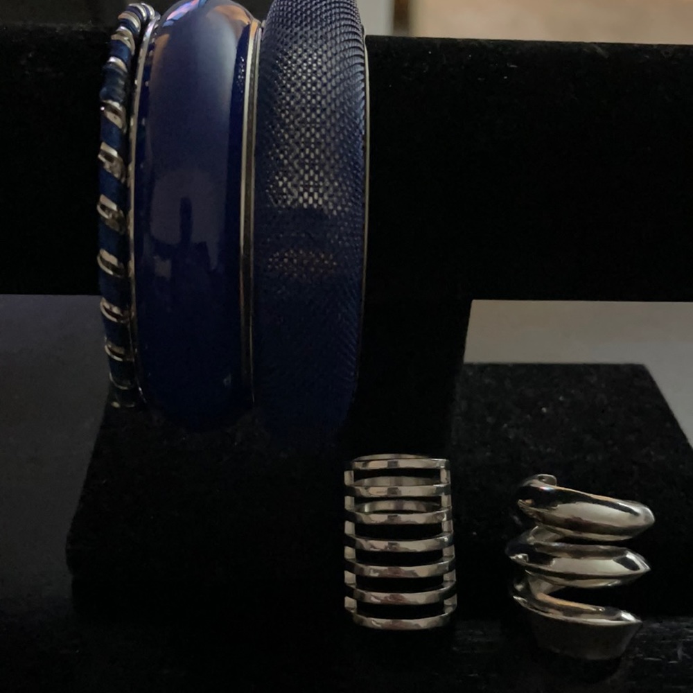 Blue and silver rings and things